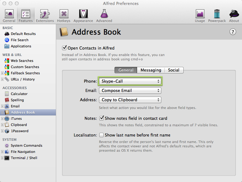 Integrate Skype-Call with Alfred's Address Book Feature